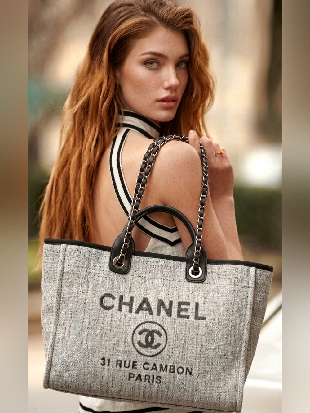 Chanel Deauville Large Tote Gray Canvas 31 Rue Cambon ✨ BRAND NEW